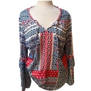 Tribal Boho Patchwork Print Blouse‎ | boho | festival | cottagecore | casual
